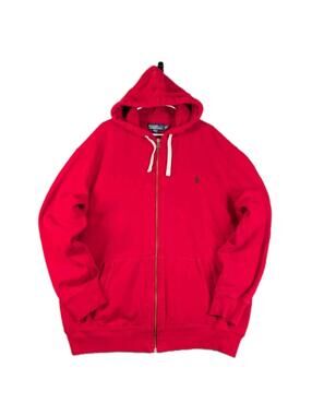 Polo Ralph Lauren Mens 2XLT VTG 90s Red Full Zip Hoodie Pony Logo Streetwear